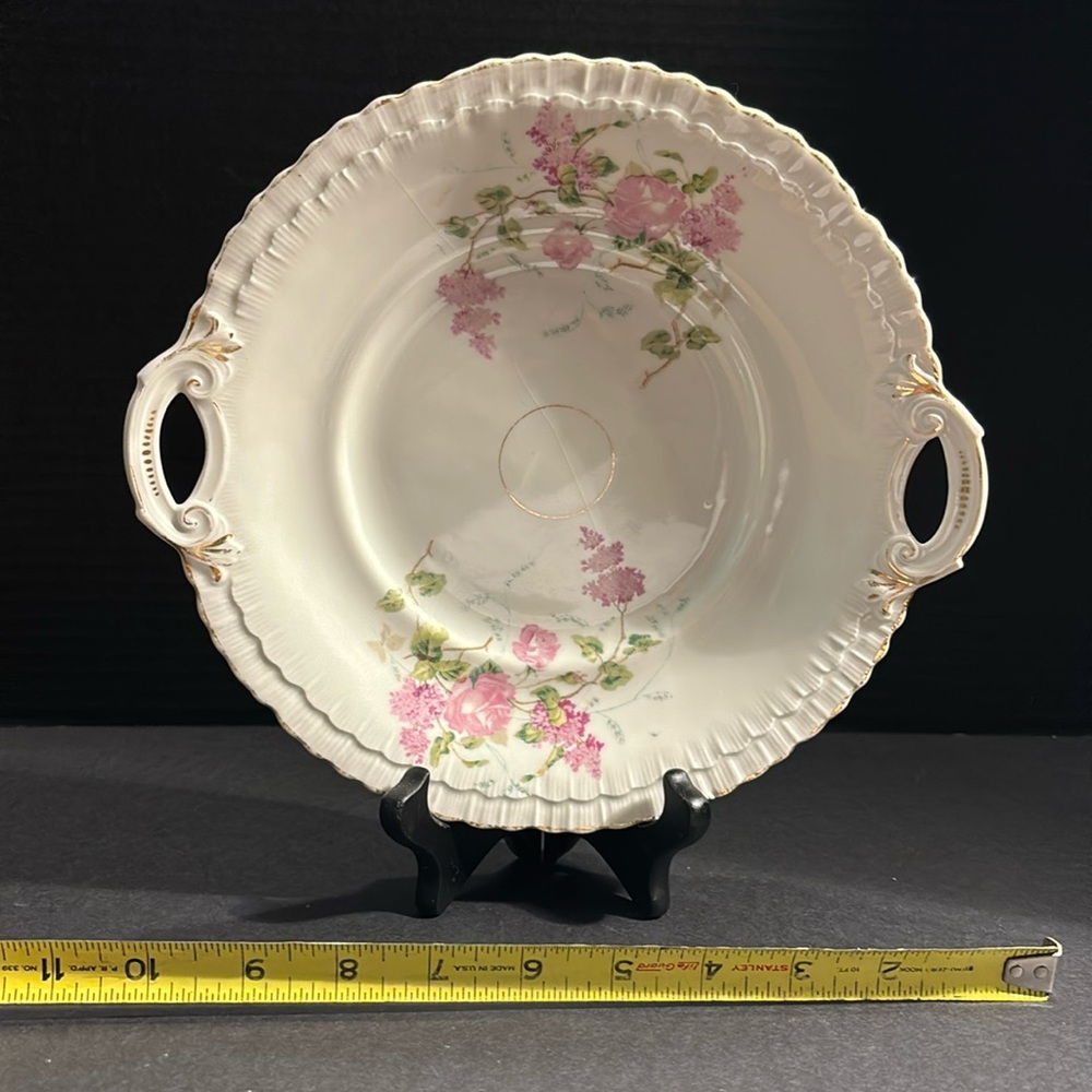 Serving bowl with handles vintage Krister  porzellan manufaktur . Pink roses